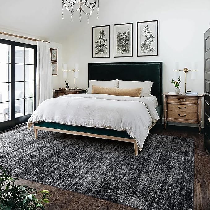 Black and White Rug for Living Room,Washable Abstract Modern Boho Dark 5x7 Area Rugs for Office