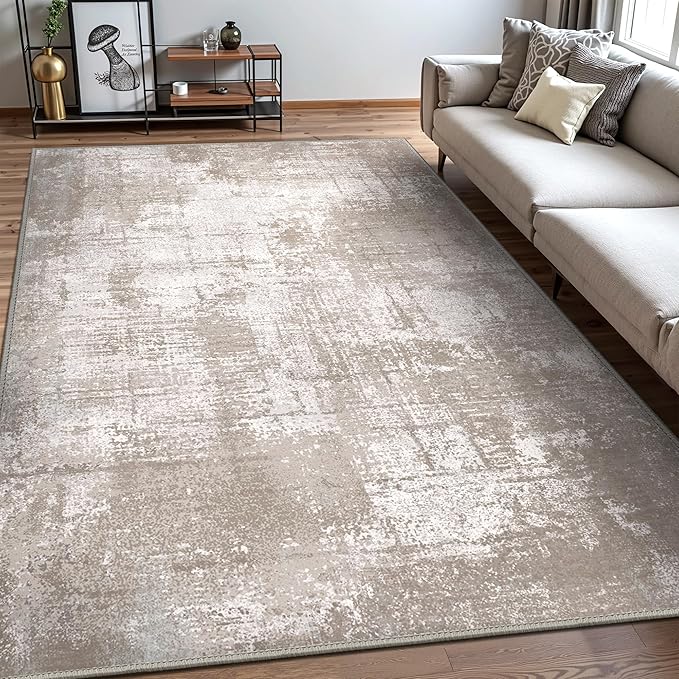 Bavni 8x10 Area Rugs, Abstract Modern Living Room Rugs, Large Machine Washable Rug Non-Slip, Soft Pet Friendly Rugs for Bedroom, Playroom, Dining Room, Abstract Brown