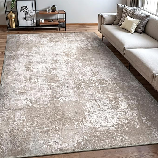 Bavni 5x7 Rug, Abstract Machine Washable Rug Non-Slip, Soft Modern Lightweight Area Rug, Stain Resistant Rugs for Living Room, Bedroom, Dining Room, Abstract Brown