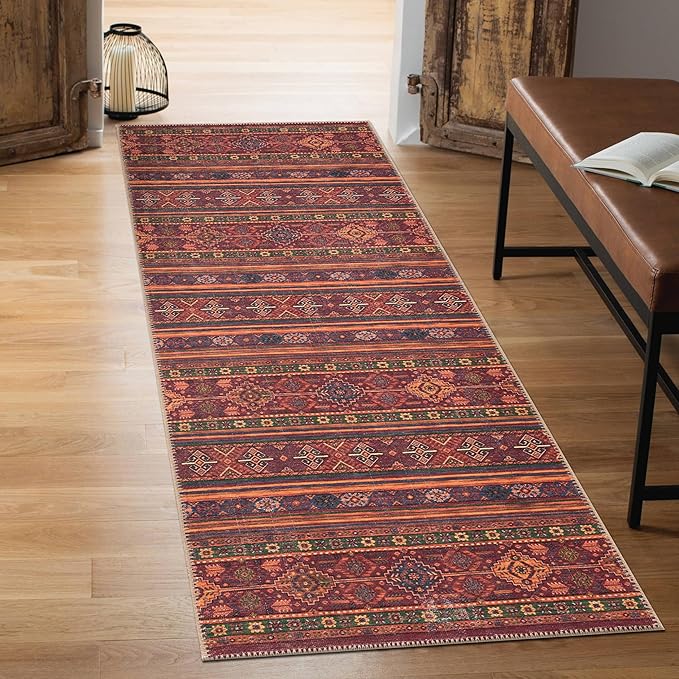 Keen Home Design 2x10 Rug - Machine Washable Runner Rug with Non-Slip Backing, Ideal for Hallway, Entryway, Kitchen, Laundry Room - Vintage, Easy Clean, Durable, Low Pile Rug - (2'6" x 10')