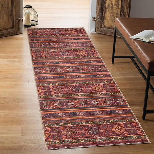 Keen Home Design Machine Washable Area Rugs with Non-Slip Backing, Ideal for Hallway, Living Room, Bedroom, Kitchen and Laundry Room, Vintage Moroccan and Low Pile Rug - (2'6'' x 12'), 233301