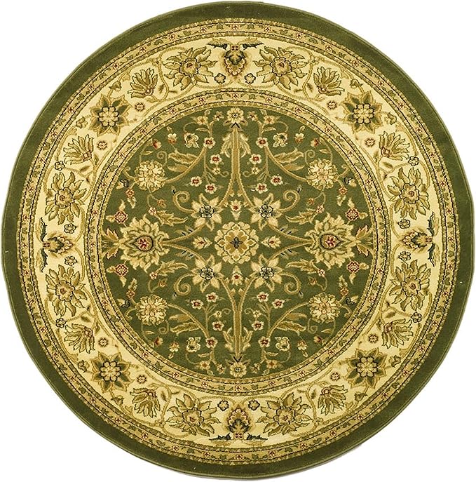 SAFAVIEH Lyndhurst Collection 8' Round Sage / Ivory LNH212C Traditional Oriental Non-Shedding Dining Room Entryway Foyer Living Room Bedroom Area Rug