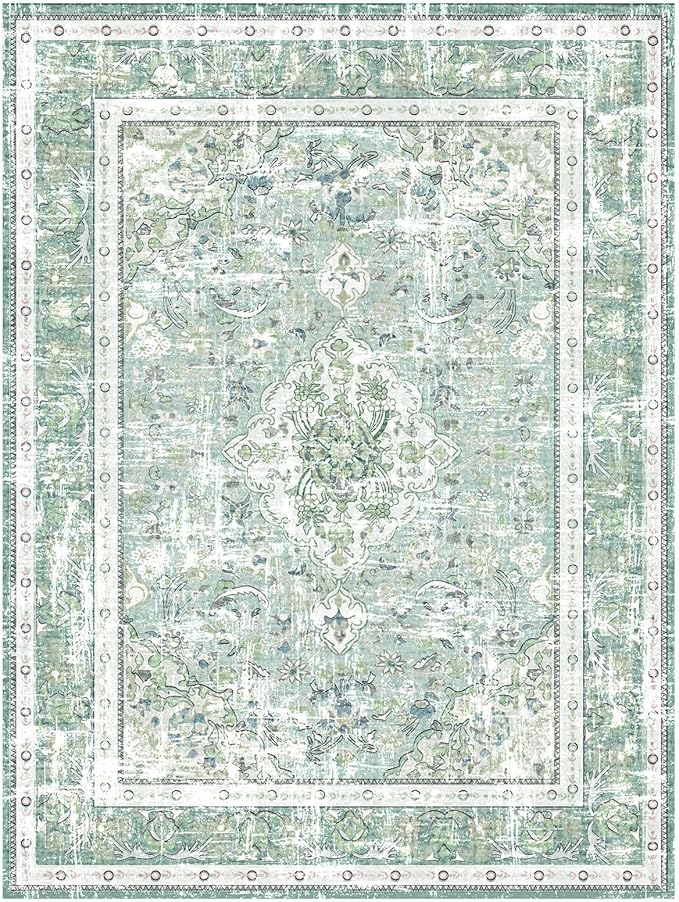 Vhong Boho Area Rugs Washable Vintage Modern Neutral Small Carpet Sage Green 2×3 High Traffic Rugs Doormat for Bathroom Kitchen Entryway Non Slip