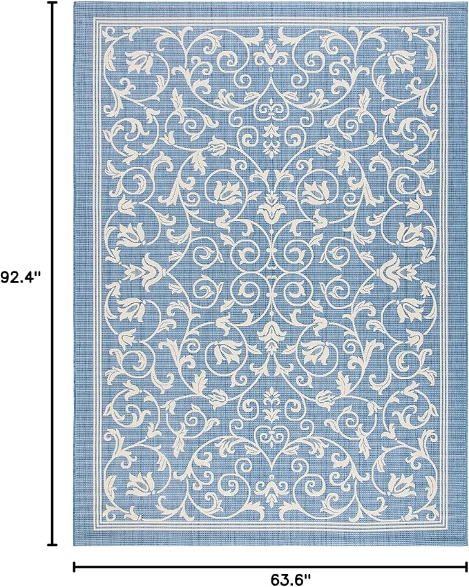 SAFAVIEH Courtyard Collection 5'3' x 7'7' Blue / Natural CY2098 Scroll Indoor/ Outdoor Patio Backyard Mudroom Area-Rug