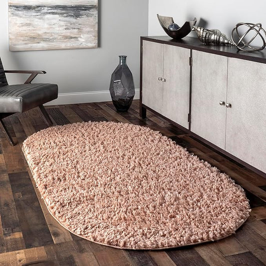nuLOOM Neva Modern Tasseled Shag Area Rug, 4' x 6' Oval, Pink