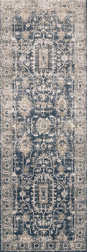 Loloi Teagan Collection 6'-7" x 9'-2" Area Rug in Denim/Pebble - Large, Soft Neutral Rug, High-Traffic for Living Room, Bedroom, Home Office, Dining Area