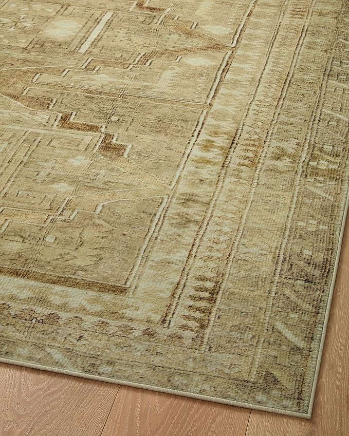 Loloi Magnolia Home by Joanna Gaines Sinclair Collection SIN-02 Khaki/Tobacco 7'-6" x 9'-6", .25" Pile Height, Machine Washable, Area Rug