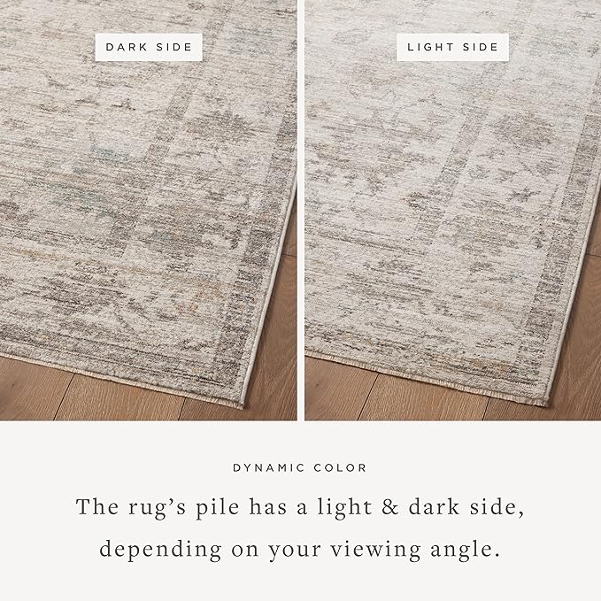 Loloi Magnolia Home by Joanna Gaines Millie Collection MIE-01 Silver/Dove 9'-6" x 9'-6", .25" Pile Height, Round Area Rug