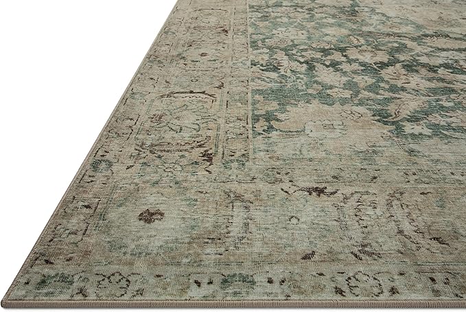 Loloi Magnolia Home by Joanna Gaines Sinclair Collection SIN-05 Jade/Sand 2'-3" x 7'-6", .25" Pile Height, Machine Washable, Runner Rug