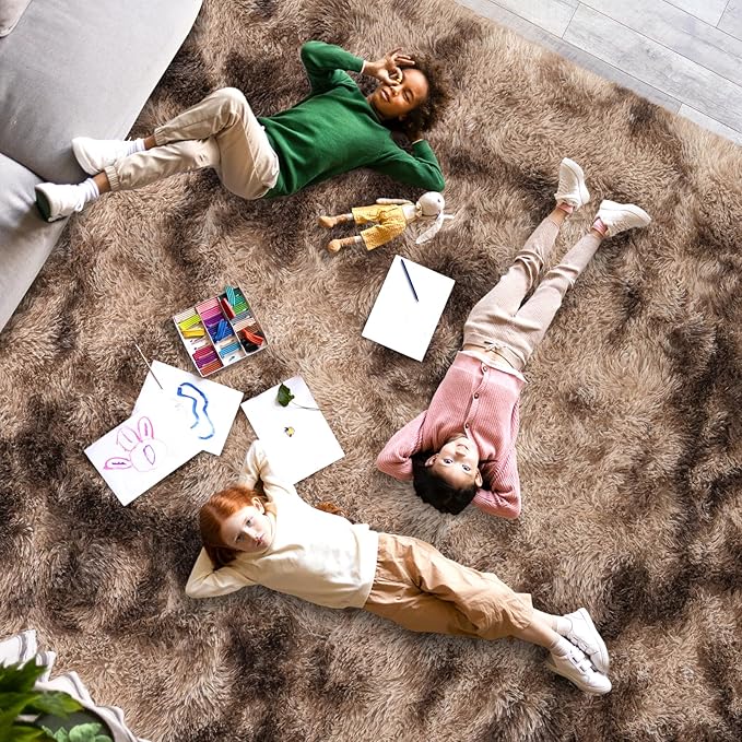 5x7 Area Rugs for Living Room, Plush Thick Carpets for Boy and Girls Room, Modern Soft Shag Rug for Bedroom, Non Slip, Large Indoor Carpet for Nursery Dorms Home Decor Aesthetic, Brown