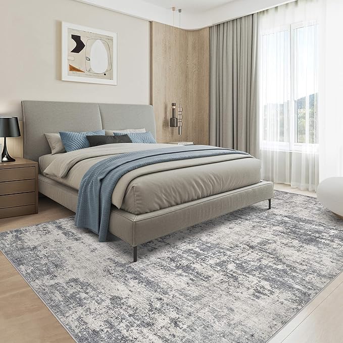 Washable Rug 8x10 Area Rugs for Living Room: Modern Abstract Neutral Soft Large Carpet for Bedroom Dining Room Under Kitchen Table Home Office Decor -Dark Grey/Beige