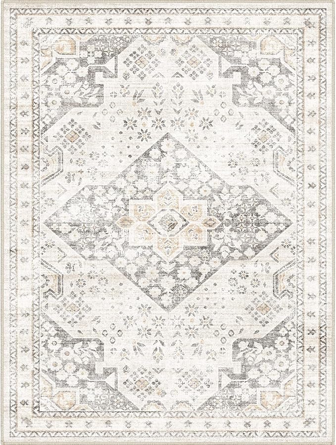 Washable Area Rugs 5x7, Non Slip Low Pile Area Rug for Living Room, Dining Room, Bedroom
