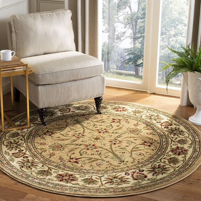 SAFAVIEH Lyndhurst Collection 5'3" Round Beige/Ivory LNH212D Traditional Oriental Non-Shedding Dining Room Entryway Foyer Living Room Bedroom Area Rug