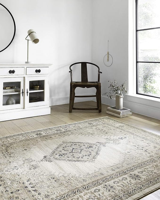 Loloi II Teagan Collection TEA-02 Oatmeal/Ivory 3'-4" x 5'-7", .25" Thick, Accent Rug, Soft, Durable, Neutral, Woven, Low Pile, Non-Shedding, Easy Clean, Living Room Rug