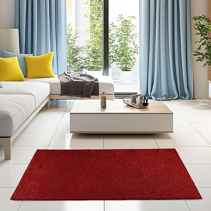 Solid Color Area Rugs Red - 8' Pentagon, Indoor, Stain & Fade Resistant, Perfect for Living Room, Bedroom, Dining Room, Entryway, Doorway, Pet & Kids Friendly Rug, Wedding, Made in USA