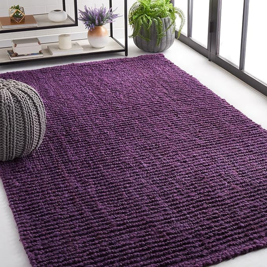 SAFAVIEH Natural Fiber Collection Area Rug - 5' x 8', Purple, Handmade Chunky Textured Jute 0.75-inch Thick, Ideal for High Traffic Areas in Living Room, Bedroom (NF447B)