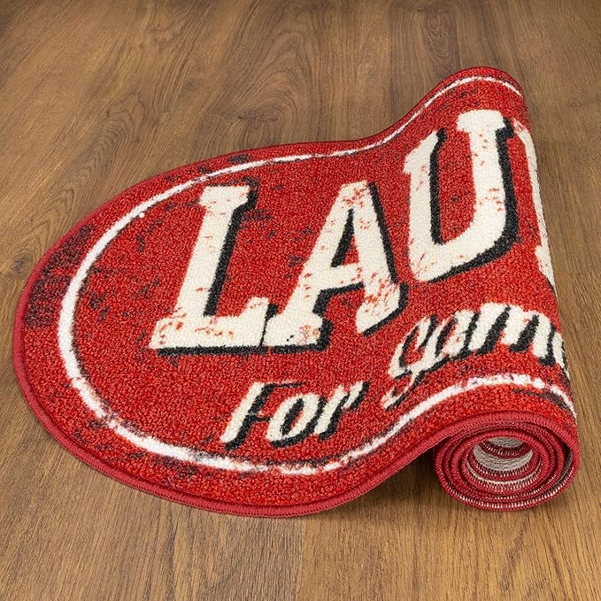 Machine Washable Text Design Laundry Room Rug Non-Slip Rubberback 2x5 Laundry Runner Rug for Laundry Room, Bathroom, Washroom, 20" x 59" Oval, Red