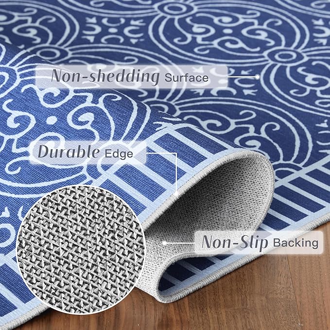 RYB HOME 2x3 Enterway Rug for Kitchen Bathroom, Small Washable Soft Area Rug for Hallway, None Slip Thin Door Mat with Rubber Backing for Font Door Foyer, 2x3 ft, Navy Blue