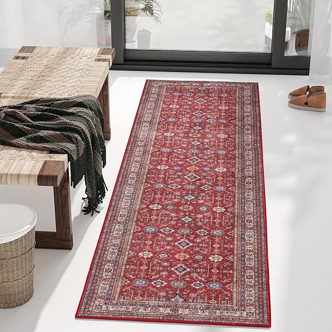 Rugland 2'6x8' Runner Rug - Stain Resistant Entryway Rug, Anti Slip Backing Hallway Runner Rug, Vintage Tribal Area Rugs(TPR10-Burgundy, 2'6x8')