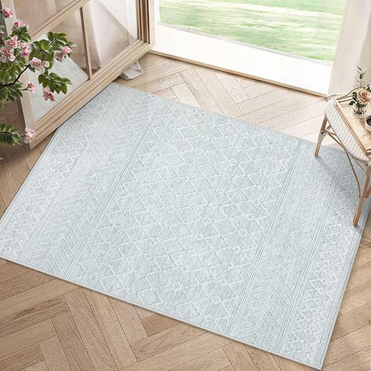 2x3 Rug Entryway Rugs: Washable Boho Small Geometric Moroccan Printed Pattern Rug Modern Indoor Soft Non Slip Ultra Thin Front Door Mat for Kitchen Bedroom (Grey, 2'x3')