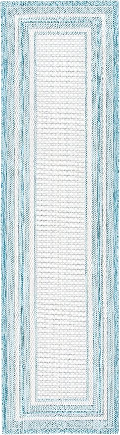 SAFAVIEH Courtyard Collection 2'3' x 8' Ivory / Aqua CY8475 Indoor/ Outdoor Patio Backyard Mudroom Runner Rug