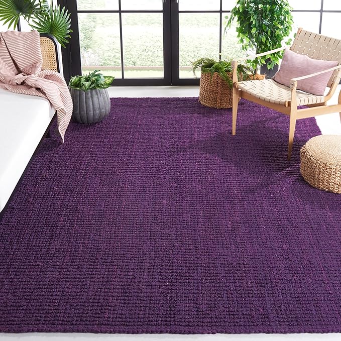 SAFAVIEH Natural Fiber Collection Area Rug - 8' x 10', Purple, Handmade Chunky Textured Jute 0.75-inch Thick, Ideal for High Traffic Areas in Living Room, Bedroom (NF447B)