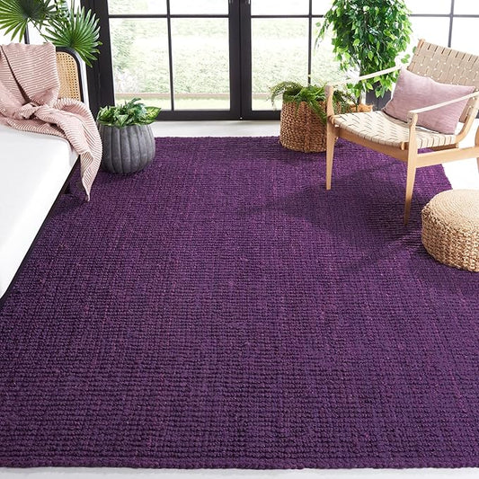SAFAVIEH Natural Fiber Collection Area Rug - 8' x 10', Purple, Handmade Chunky Textured Jute 0.75-inch Thick, Ideal for High Traffic Areas in Living Room, Bedroom (NF447B)