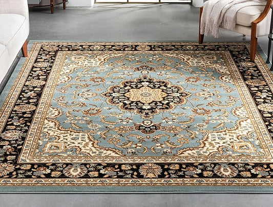 Well Woven Barclay Collection Medallion Kashan Light Blue 5x7 Area Rug - for Living Room, Bedroom, and Dining Room