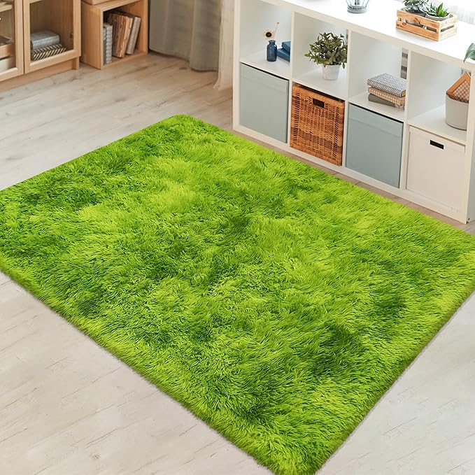 Tie Dyed Grass Green Rug 4x6 ft,Soft Plush Furry Shag Area Rugs Fluffy Fuzzy Carpet,for Bedroom Living Room Indoor Floor Rug Kids Girls Boys Home Decor Aesthetic,Dorm Nursery