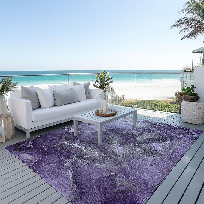 Addison Rugs Chantille ACN518 Purple 9' x 12 Indoor Outdoor Area Rug, Stain Resistant, Machine Washable, Non Shedding, Bedroom, Living Room, Dining Room, Kitchen Rug