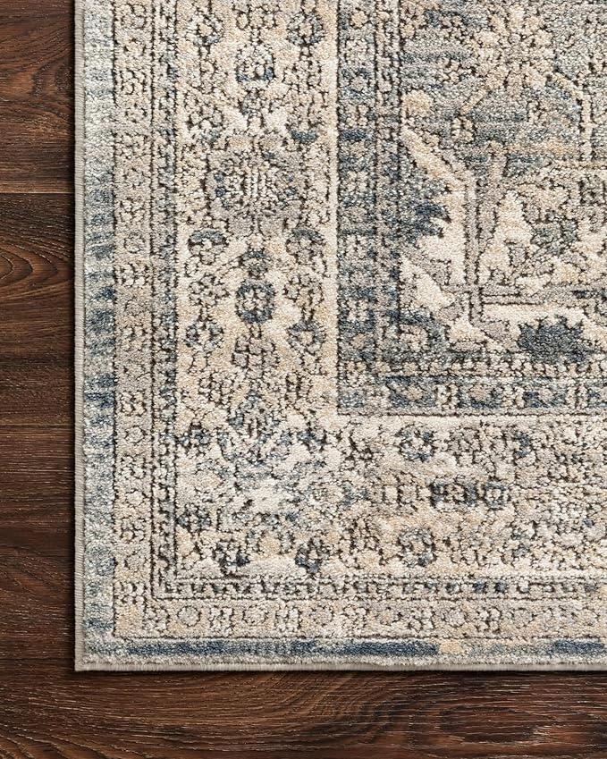Loloi Teagan Collection 6'-7" x 9'-2" Area Rug in Sky/Natural - Large, Soft Neutral Rug, High-Traffic for Living Room, Bedroom, Home Office, Dining Area