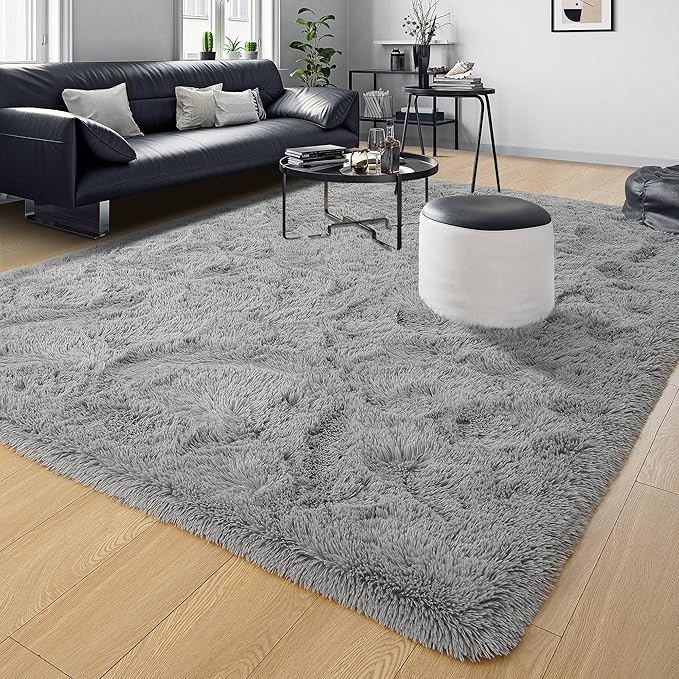 Tepook Super Soft Fluffy Rug for Bedroom, Modern Shaggy Rug Fuzzy Kids Rug for Living Room, Plush Indoor Nursery Home Decor Rug with Non-Slip Bottom, Grey, 5 X 8 Feet