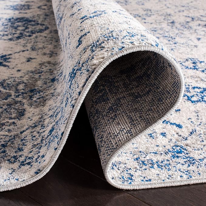 SAFAVIEH Madison Collection Runner Rug - 2'3" x 22', White & Royal Blue, Floral Medallion Distressed Design, Non-Shedding & Easy Care, Ideal for High Traffic Areas in Living Room, Bedroom (MAD611C)