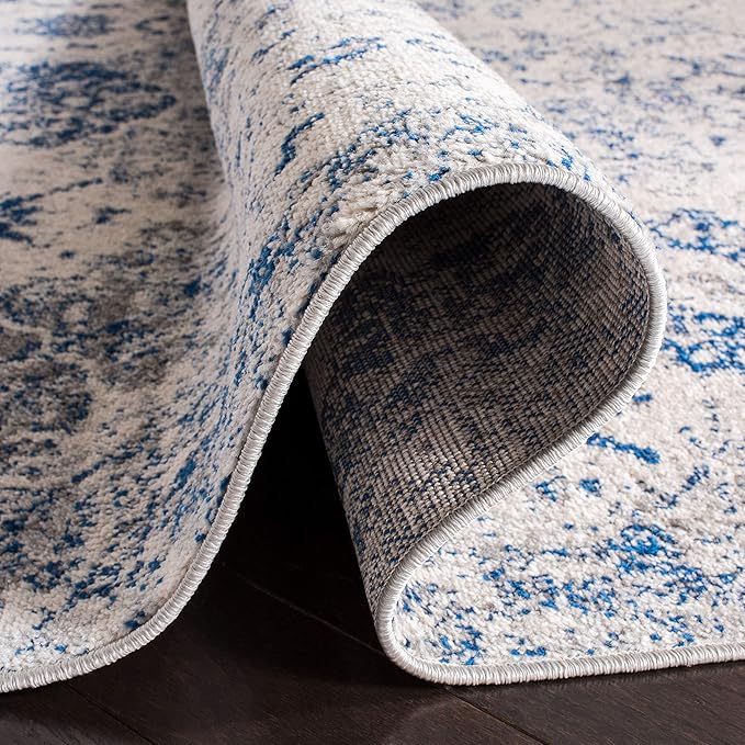 SAFAVIEH Madison Collection Runner Rug - 2'3" x 14', White & Royal Blue, Floral Medallion Distressed Design, Non-Shedding & Easy Care, Ideal for High Traffic Areas in Living Room, Bedroom (MAD611C)