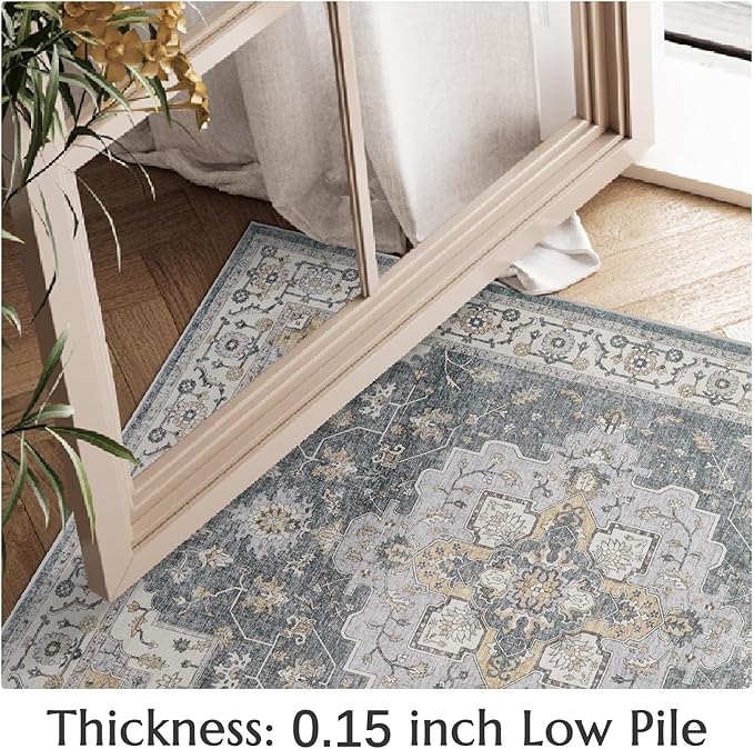 jinchan Runner Rug 3x8 Vintage Hallway Runner Boho Washable Rug Floral Medallion Retro Non Slip Classic Thin Soft Carpet for Kitchen Bedroom Bathroom Laundry Room Doorway Grey