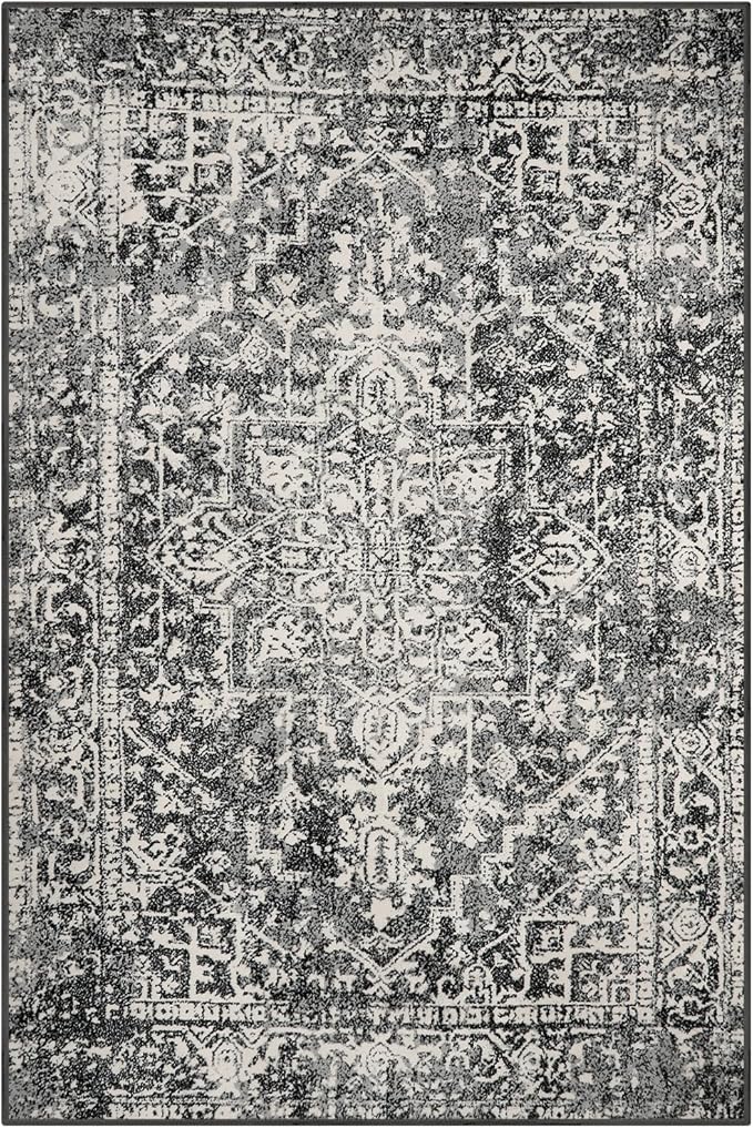 Morebes Boho Black 4x6 Rug for Living Room, Machine Washable Area Rug for Bedroom Non Slip, Medallion Vintage Stain-Resistant Soft Low Pile Indoor Carpet for Office Kitchen Entryway