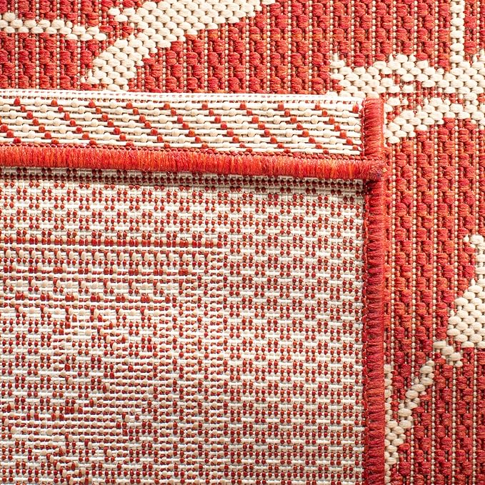SAFAVIEH Courtyard Collection 7'10" Square Red / Natural CY2098 Scroll Indoor/ Outdoor Waterproof Easy-Cleaning Patio Backyard Mudroom Area-Rug