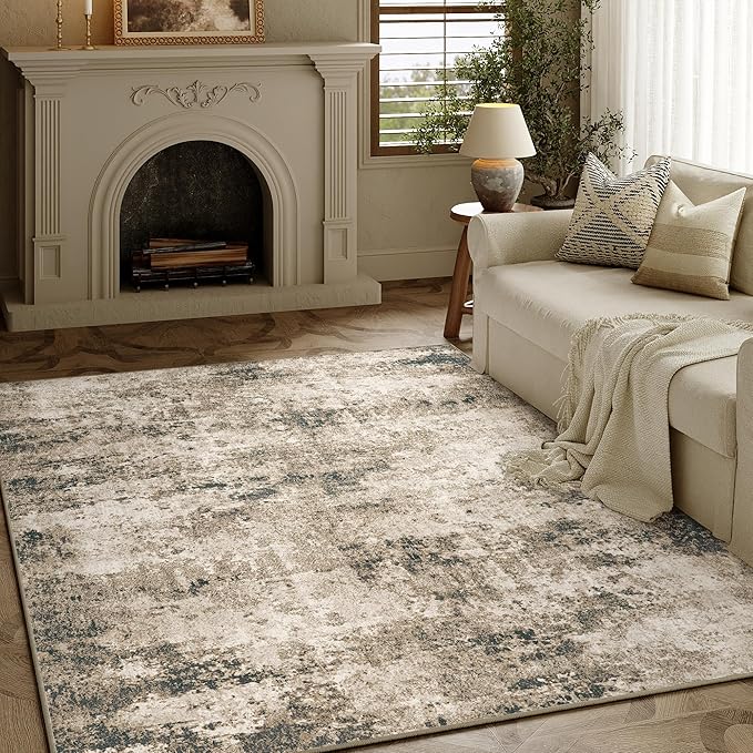 5x7 Washable Rugs Brown Hallway Area Rug Indoor Accent Rug Abstract Non Slip Low Pile Carpet Distressed Throw Aesthetic Rug for Bedroom Living Room Office Dining Room Kitchen Laundry Room