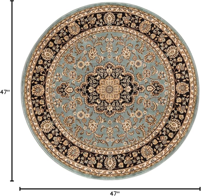 Well Woven Barclay Collection Medallion Kashan Light Blue 4 ft Round Rug - for Entryways, Small Bedrooms, Living Rooms