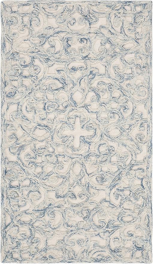 SAFAVIEH Trace Collection Accent Rug - 2'3" x 4', Blue & Ivory, Handmade Wool, Ideal for High Traffic Areas in Entryway, Living Room, Bedroom (TRC103B)