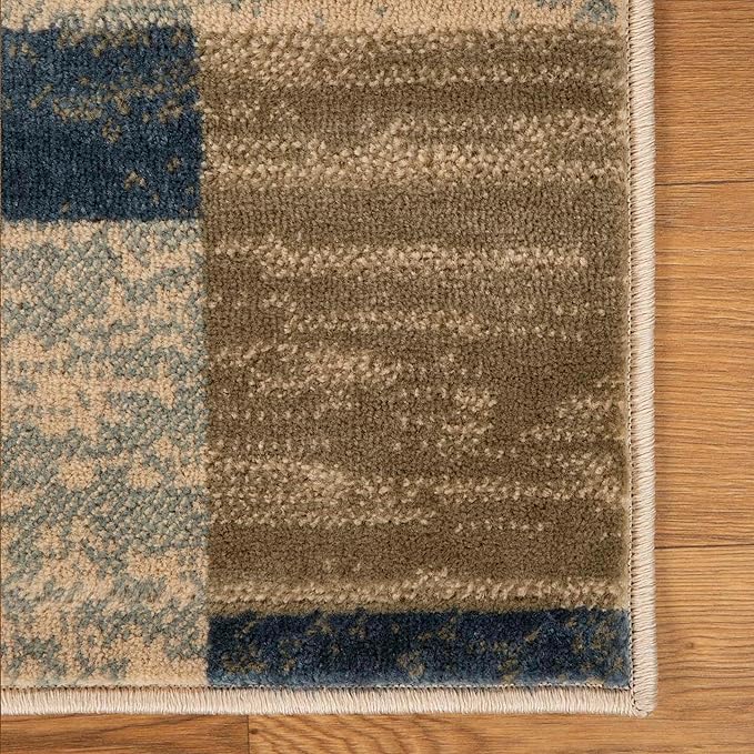 Superior Indoor Runner Rug, Jute Backed, Modern Geometric Patchwork Floor Decor for Bedroom, Office, Living Room, Entryway, Hardwood Floors, Rockwood Collection, 2' 7" x 10', Midnight Navy