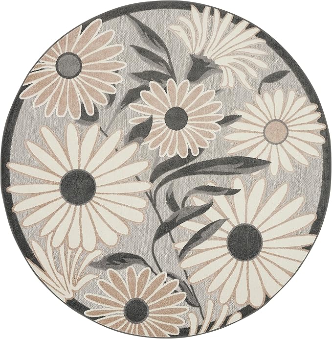 Nourison Aloha Indoor/Outdoor Beige 7’10” x Round Area Rug, Easy Cleaning, Non Shedding, Bed Room, Living Room, Dining Room, Backyard, Deck, Patio (8 Round)