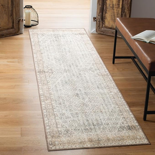 Keen Home Design 2x12 Rug - Machine Washable Runner Rug with Non-Slip Backing, Ideal for Hallway, Entryway, Kitchen, Laundry Room - Vintage, Easy Clean, Durable, Low Pile Rug - (2'6" x 12')