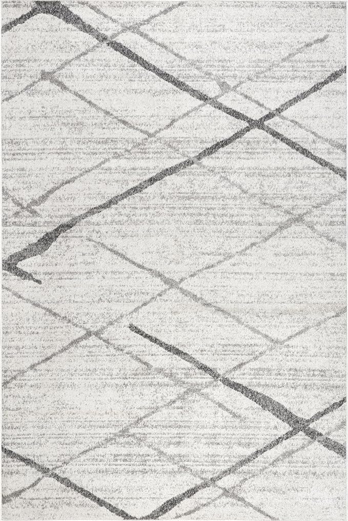 nuLOOM 4x6 Thigpen Contemporary Area Rug, Grey, Abstract Lines, Non-Slip Backing, Stain Resistant, For Bedroom, Dining Room, Living Room, Hallway, Office, Kitchen, Entryway