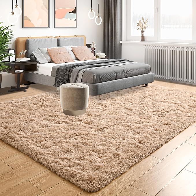 Tepook Super Soft Fluffy Rugs for Living Room, Shag 6x9 Area Rugs for Bedroom, Modern Shaggy Rug Fuzzy Carpets for Kids, Plush Indoor Nursery Home Decor Rug with Non-Slip Bottom, Beige