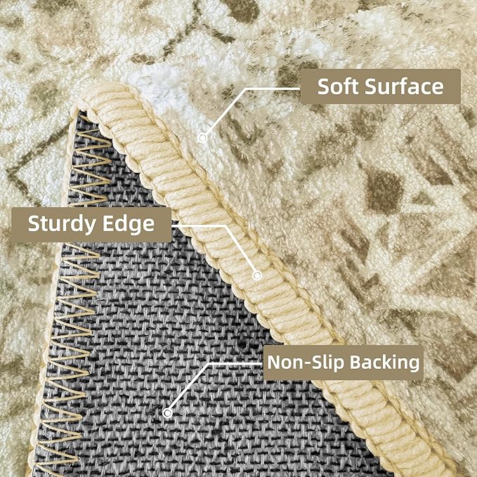 Washable Area Rug 2x3 Boho Entryway Rug Non Slip Small Vintage Rug for Entryway Door Mat Oriental Distressed Low-Pile Floor Carpet for Indoor Front Entrance Kitchen Bathroom Hallway, Beige