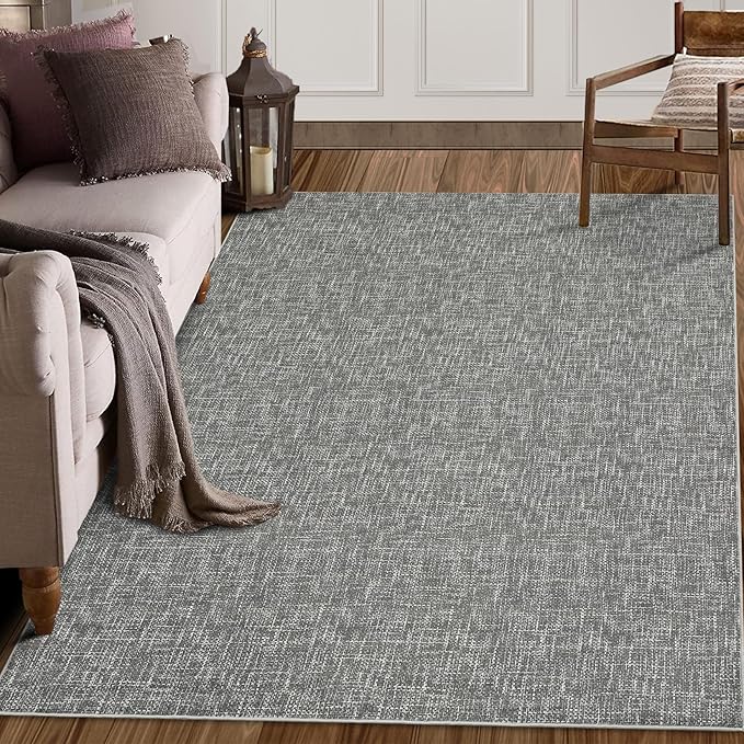 Bedroom Area Rug 4x6 Modern Abstract Area Rug Stain Resistant Small Living Room Rug Contemporary Dining Room Rug Non-Slip Solid Rug Aesthetic Accent Floor Carpet for Kitchen Office, Grey