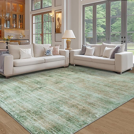 10x14 Area Rugs for Living Room: Soft Abstract Large Area Rug Non-Shedding Anti-Skid Stain Resistant Indoor Floor Modern Washable Rugs for Bedroom Dining Room Nursery Farmhouse Home Office-Green