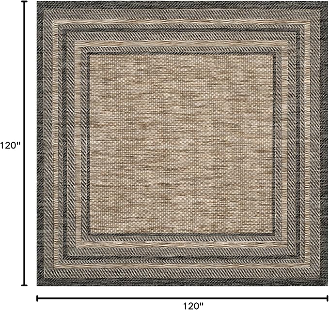 SAFAVIEH Courtyard Collection Area Rug - 10' Square, Natural & Black, Geometric Pattern, Indoor/Outdoor & Washable, Ideal for Patio, Backyard, Mudroom (CY8475-37312-10SQ)