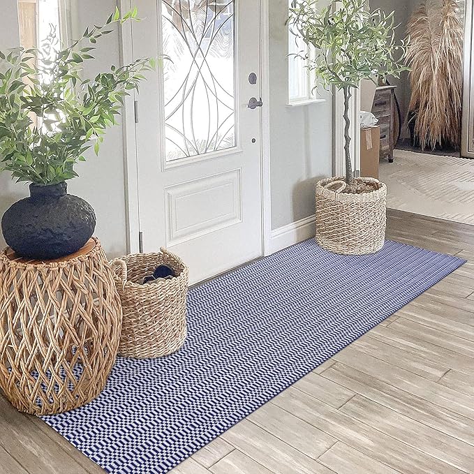 KOZYFLY Washable Runner Rug 2x6 ft Hallway Kitchen Runner Rugs with Rubber Backing Bobo Navy and White Entryway Runner Indoor, Carpet Runners for Hallway Kitchen Entryway Bedroom